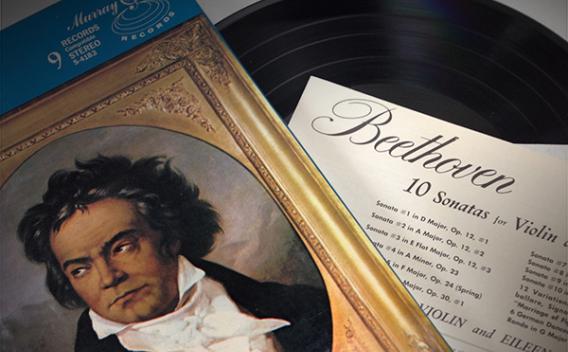 Beethoven selections: LP collection cover, score set, and vinyl record