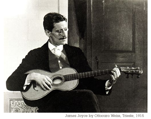 James Joyce with a parlor guitar, photograph by Ottocaro Weiss, Trieste, 1915